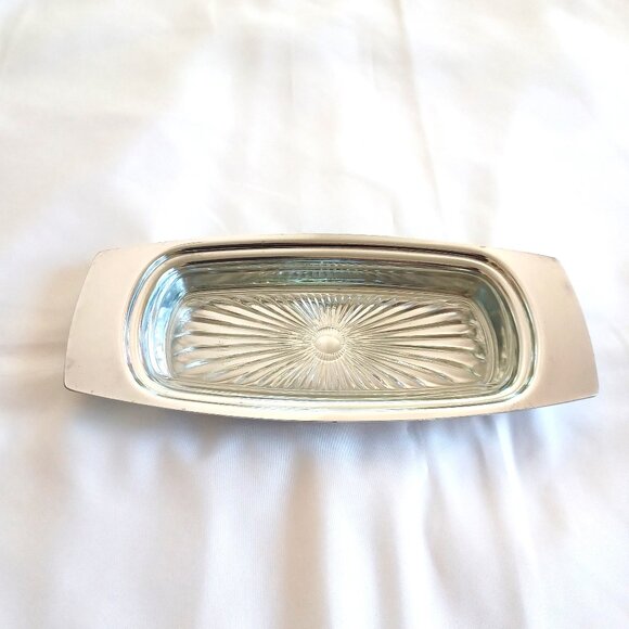 Vintage Butter Dish Mid Century Modern Chrome Finish and Glass - Picture 3 of 5